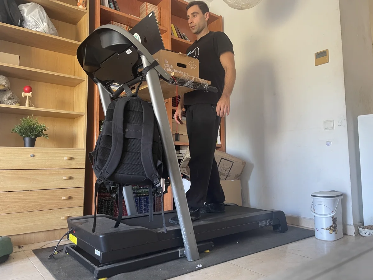 Aral walking on a treadmill desk while working